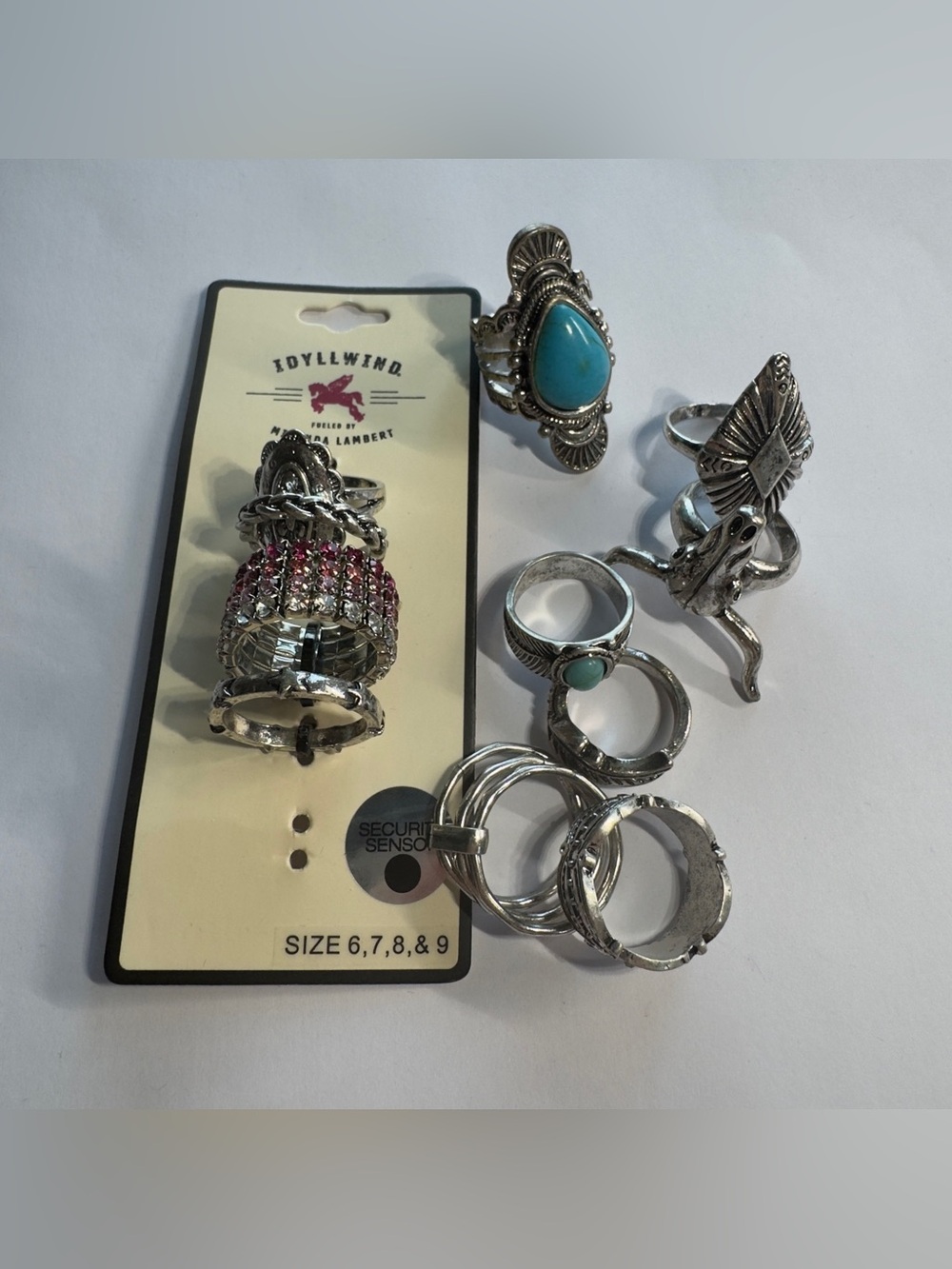 Size 6, 7, 8 & 9 Idyllwind Silver Ring Collection with Turquoise and Pink Stones